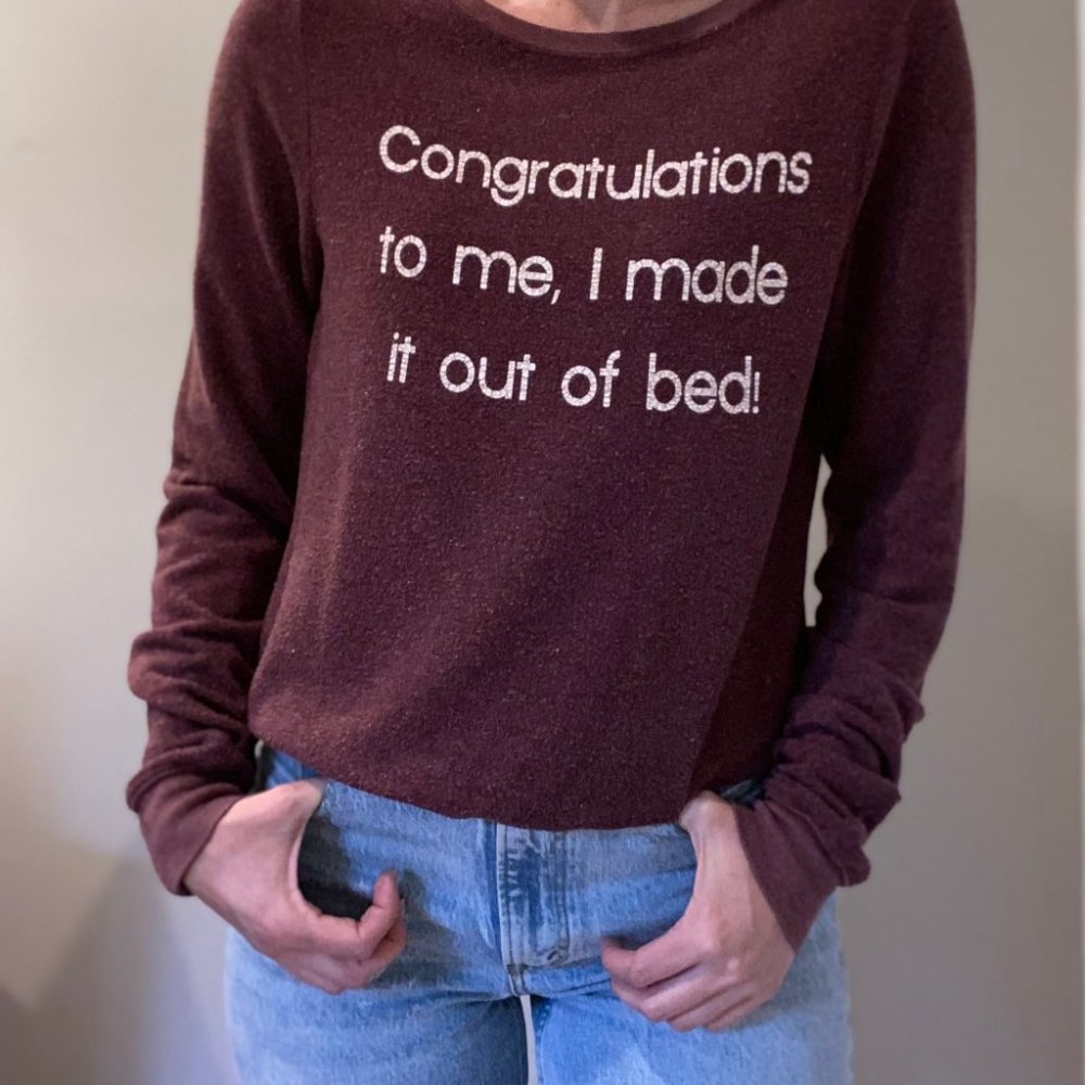 Wildfox Congratulations to Me I Made it Out of Bed Fleece Sweater XS